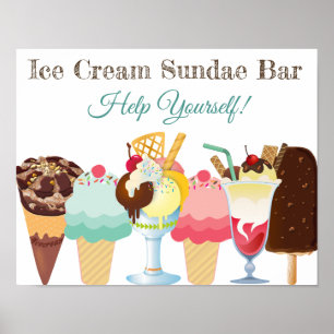 Help Yourself Ice Cream Sundae Bar Poster Sign