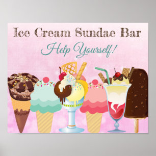 Help Yourself Ice Cream Sundae Bar Poster Sign