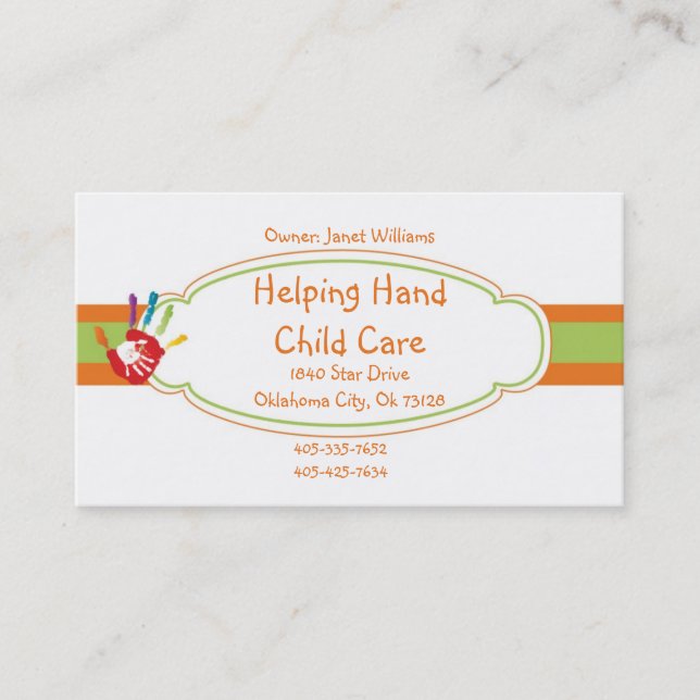 Helping Hand Child Care Business Card (Front)