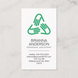 Helping hands symbol, green, personal assistant business card