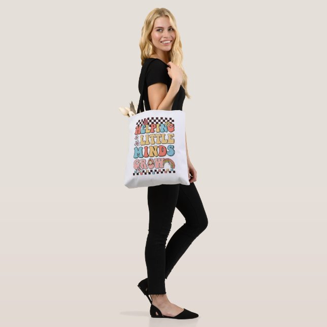 Helping Little Minds Grow retro teacher supply Tote Bag (On Model)