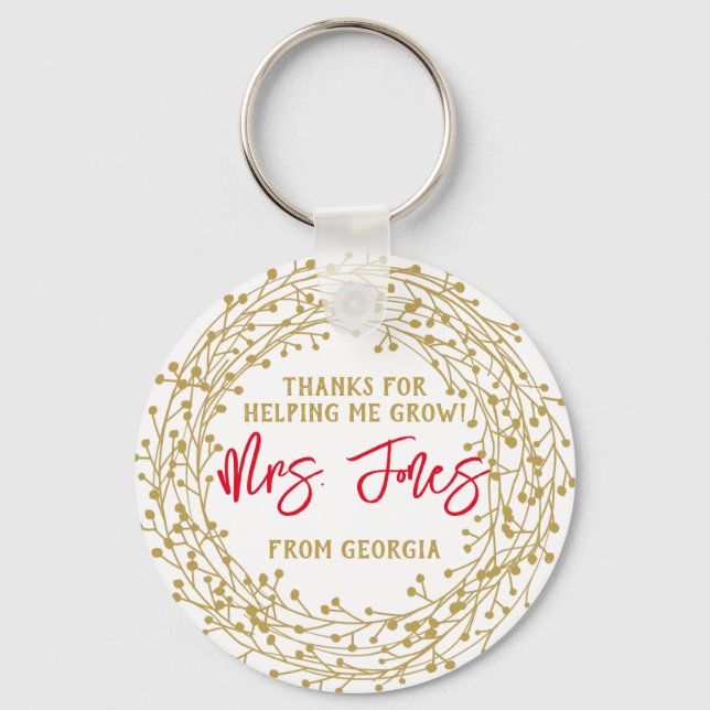Helping me grow teacher appreciation gold wreath key ring (Front)
