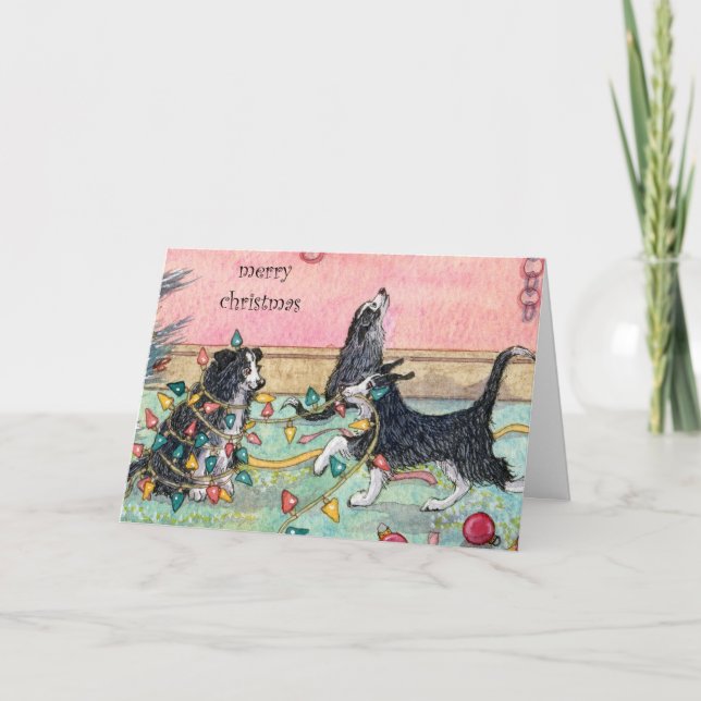 Helping with the Lights, Dogs, Christmas Card (Front)