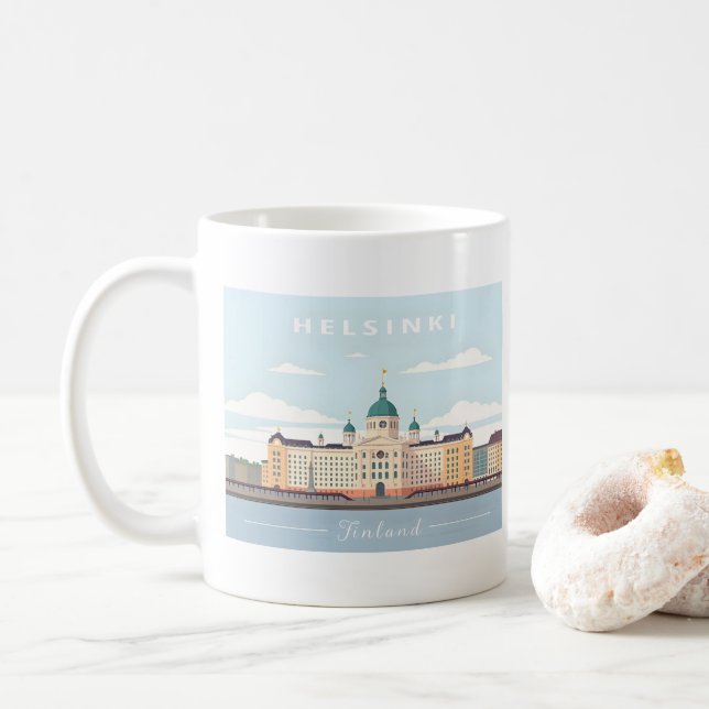 Helsinki Finland Cathedral Pastel Travel  Coffee Mug (With Donut)