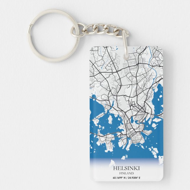Helsinki Finland City Map Coordinates Travel Key Ring (Front)
