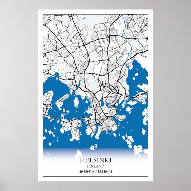 Helsinki Finland City Map Coordinates Travel Poster (Front)
