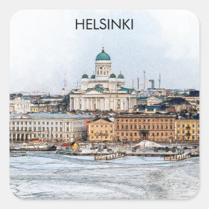Helsinki Finland City Panorama View Square Sticker