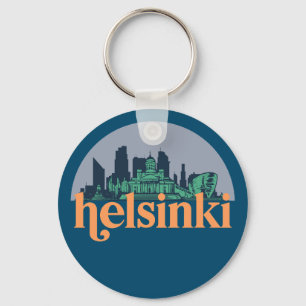 Helsinki Finland City Skyline Retro Cityscape Art Key Ring
