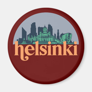 Helsinki Finland City Skyline Retro Cityscape Art Magnet
