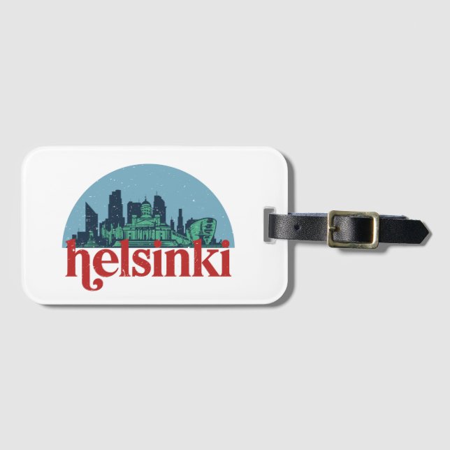 Helsinki Finland City Skyline Vintage Cityscape Luggage Tag (Front Horizontal)