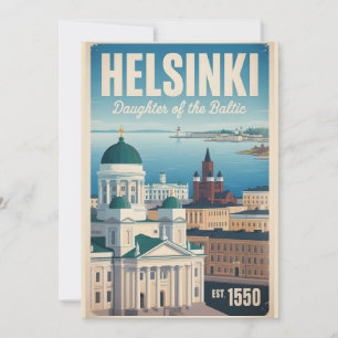 Helsinki Finland Retro Skyline Cityscape Travel Holiday Card