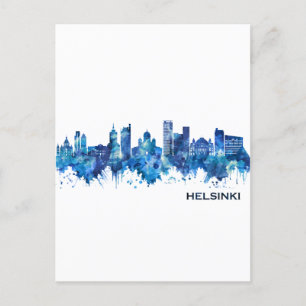 Helsinki Finland Skyline Blue Invitation Postcard