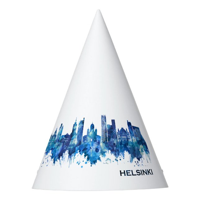 Helsinki Finland Skyline Blue Party Hat (Front)