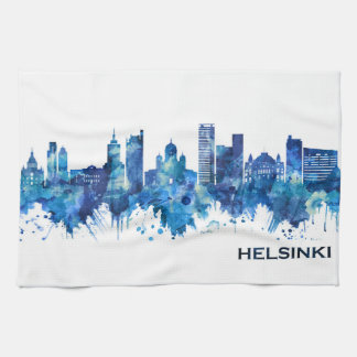 Helsinki Finland Skyline Blue Tea Towel