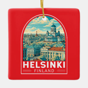 Helsinki Finland Travel Art Emblem Ceramic Ornament