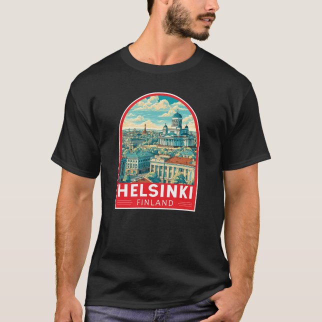 Helsinki Finland Travel Art Emblem T-Shirt (Front)