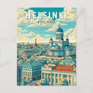 Helsinki Finland Travel Art Vintage Postcard
