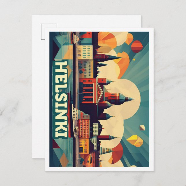 Helsinki Finland Travel artistic colourful Postcard (Front/Back)