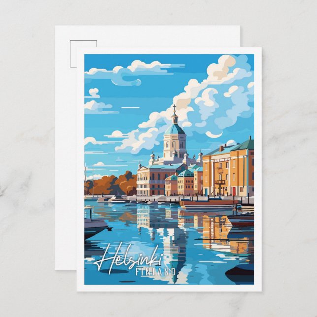 Helsinki Finland vintage travel illustration Postcard (Front/Back)