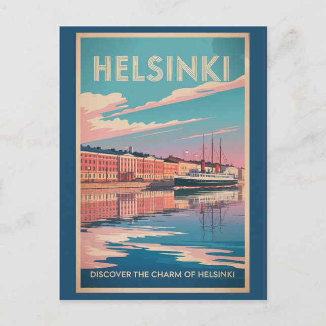 Helsinki Finland Waterfront Travel Art Vintage Postcard (Front)