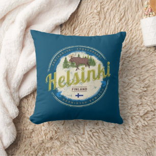 Helsinki moose capital of Finland vintage souvenir Cushion