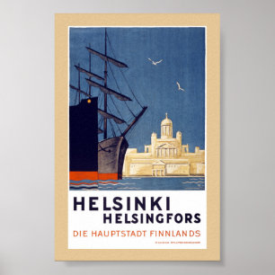 Helsinki Vintage Travel Poster Restored