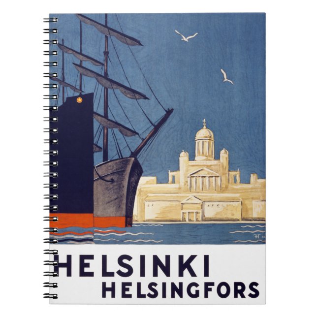 Helsinki Vintage Travel Poster Restored Notebook (Front)