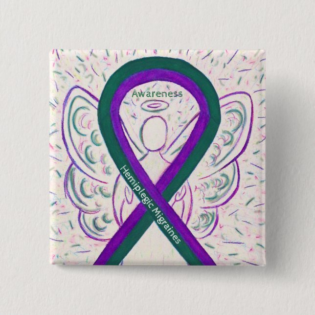 Hemiplegic Migraines Awareness Ribbon Angel Button (Front)