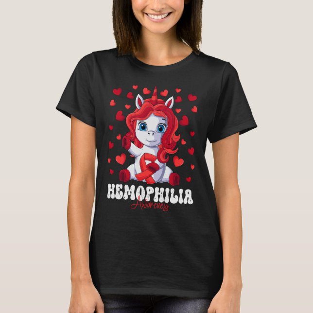 Hemophilia Awareness Month Red Ribbon Unicorn T-Shirt (Front)