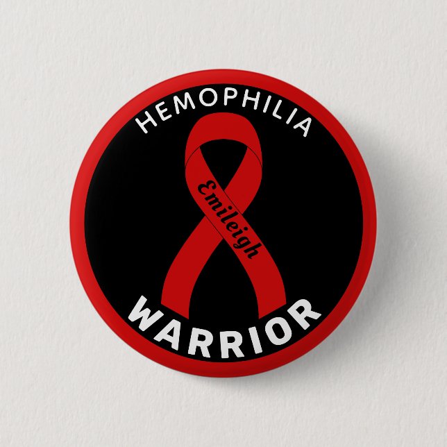 Hemophilia Warrior Ribbon Black Button (Front)