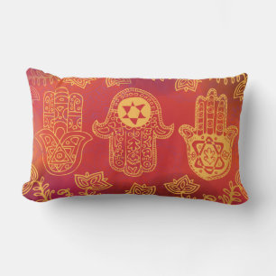 HEMSA HAND Retro Red Gold long throw Pillow
