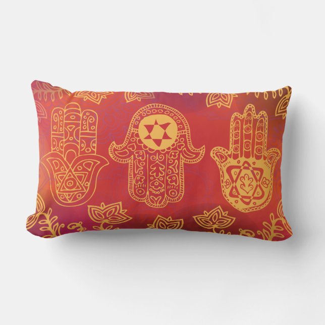HEMSA HAND Retro Red Gold long throw Pillow (Front)