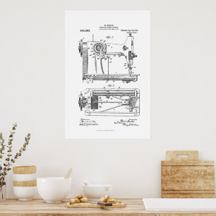 Hemstitch Vintage Sewing Machine Patent wall art