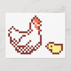 Hen And Chick Pixel Art Postcard
