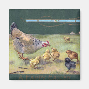 Hen and Chicks Art Nouveau Easter Magnet