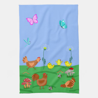 Hen and chicks  tea towel