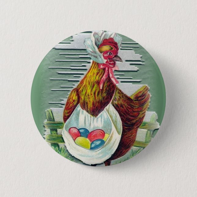Hen and Eggs Easter Button (Front)