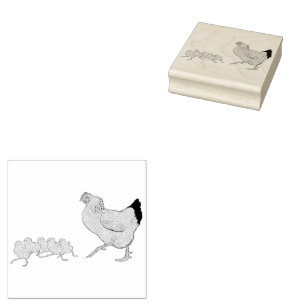 Hen and Her Chickens Vintage Illustration Rubber Stamp
