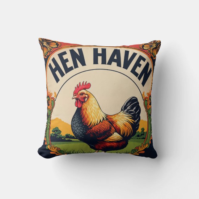 Hen and Rooster Feed Sack Art Cushion (Front)