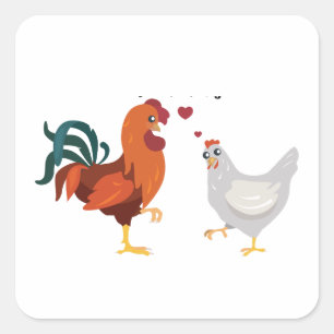 Hen and Rooster in Love, Chicken Love Square Sticker