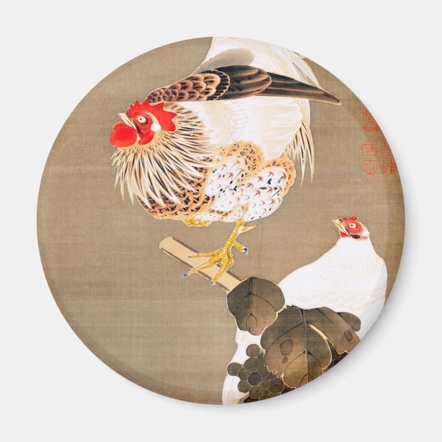 Hen and Rooster with Grapevine by Ito Jakuchu Magnet (Front)
