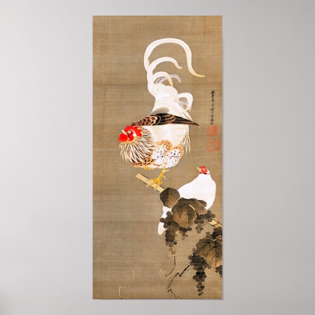 Hen and Rooster with Grapevine by Ito Jakuchu Poster (Front)