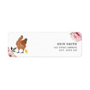 Hen Baby Girl Chick Pink Floral Baby Shower Return Address Label