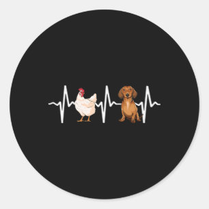 Hen Chicken Brown Dachshund Heartbeat Dog Lover Classic Round Sticker