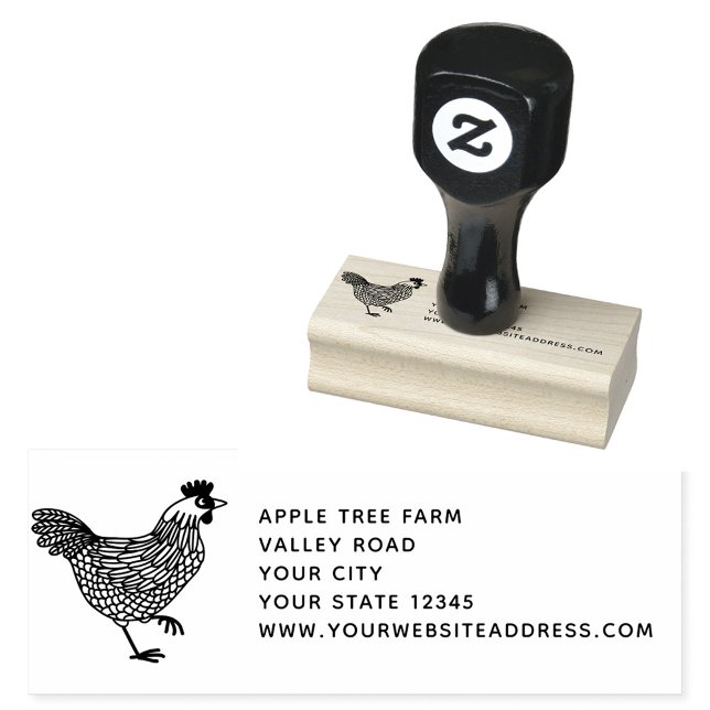 Hen Chicken Farm Address Rubber Stamp (Chicken hen poultry egg farm personalized rubber stamp)