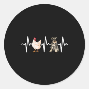 Hen Chicken Miniature Schnauzer Heartbeat Dog Love Classic Round Sticker