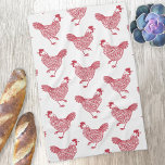 Hen Chicken Pattern Red and White Tea Towel<br><div class="desc">Modern red and white chicken or hen pattern for poultry lovers. Original art by Nic Squirrell.</div>
