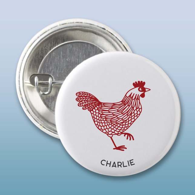 Hen Chicken Personalised 3 Cm Round Badge (Chicken hen poultry personalized name button)