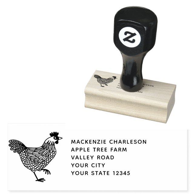 Hen Chicken Personalised Address Rubber Stamp (Chicken hen poultry egg farm personalized rubber stamp)
