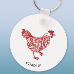 Hen Chicken Personalised Key Ring<br><div class="desc">A red hen for poultry lovers.  Change the name or text to personalise.  Original art by Nic Squirrell.</div>